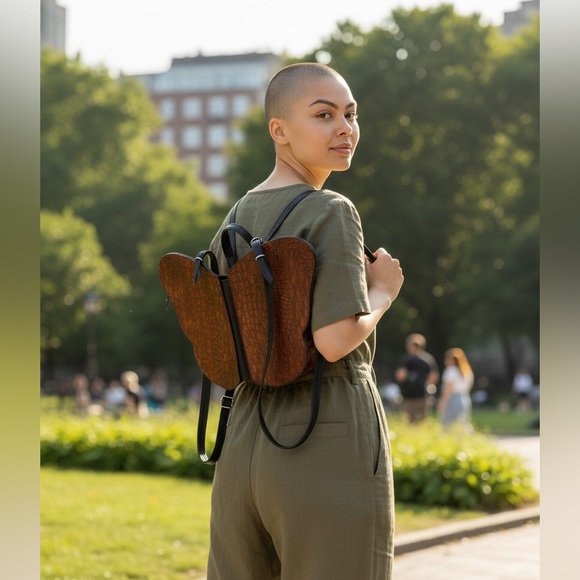 Rare Carol Hearty Croc- Embossed Butterfly Backpack Pristine handmade vintage - Picture 3 of 7